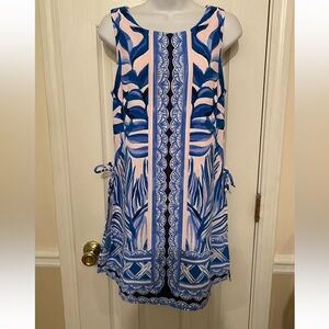 Lily Pulitzer Women's  Size 4 Pink Tropic Heat Wave Leaf Print Blue Dona Romper.